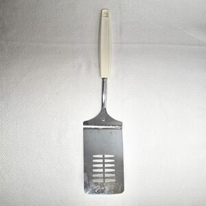 Vintage EKCO Slotted Spatula Turner Stainless Steel Off White Handle Made in USA